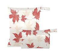 EtherSpher Red Maple Fall Leaves washable bags for swimsuits 2 Pack wet bag for swimsuit with handles for gym, baby diapers