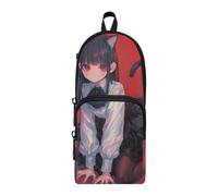 EtherSpher Red Neko Girl Maid Nylon 3 Compartments Pencil Bag School Supplies Study&Multifunctional Pencil Case Stationery pouching Organizer for Kids High School 1600ml