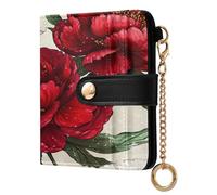 EtherSpher Red Peony Beauty Waterproof Women's Folding Card Wallet Premium PU Leather Wallet for Women Boys Girls