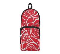 EtherSpher Red Rose Flowers Line Drawing Nylon 3 Compartments Zipper Pencil Bag Study&Multifunctional Pencil Case Stationery pouching for Girls Preppy School 1600ml