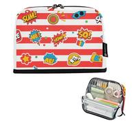 EtherSpher Red White Vintage Graffiti Pencil Pen Case Large Capacity Upright Storage Bag Expandable Multi-Purpose Bag for Teen Girls School Supplies estuche para lapices nina