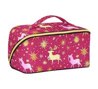 EtherSpher Reindeer Snowflake Gold Designed Makeup Bag with dividers Lightweight Make Up Bags For Women with Compartments & Handle