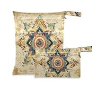 EtherSpher Retro Bohemian Tarot Astrological zippered wet clothes bag 2 Pack travel essentials for baby with handles for daycare, bathing