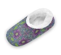 EtherSpher Retro Clematis William Morris Pattern Non-Slip Women's Closed Back House Slippers Coral Fleece Comfortable Portable