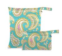 EtherSpher Retro Fashion Flower Paisley Gold Turquoise zippered bag for daycare 2 Pack diaper bag essential items with handles for baby diapers, yoga