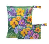 EtherSpher Retro Flowers with Green Oil Painting Feel waterproof dry bags 2 Pack diaper bag essential items with handles for bathing, beach
