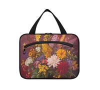 EtherSpher Retro Flowers with Red Oil Painting Feel hanging bags for women with hook, designer unisex bags for toiletries for travelers gym estuche para brochas maquillaje L, Retro flowers with red