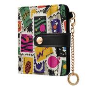 EtherSpher Retro Stamp Paper Fragments Colorful Cute Ladies Lightweight Foldable Wallet PU Leather Wallet with Card Slots for Girls Women Ladies