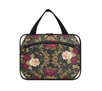 EtherSpher Retro Vintage Rose Leaves Pattern hanging make up bags for women with hook, designer essential bag for makeup for accessories for women trip bolso para maquillaje de mujer L, retro vintage
