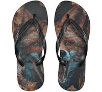 EtherSpher Rubber flip flops mens Funny Fox 3d Wooden Art men's flip