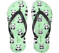 EtherSpher Rubber flips flops Cute Panda bamboos Leaf Green Seamless Pattern wedding flip