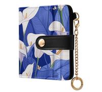 EtherSpher Safaris Calla Lily Royal Blue Portable Women's Small Folding Wallet Minimalist PU Leather Wallet for Women