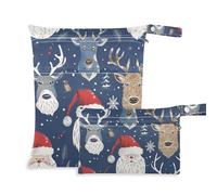 EtherSpher Scandinavian Style Santa Clause Safari Christmas zippered bags for wet 2 Pack wet bag for swimsuit with handles for gym, travel