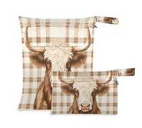 EtherSpher Scotland Cow Pastel Brown zippered waterproof dry bag 2 Pack travel essentials for baby with handles for bathing, pool