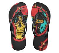 EtherSpher Skull Punk Red rubber flip flop lightweight women flip for Shower Swimming Pool party