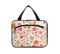 EtherSpher Small Flowers Foliage Pattern Pink Orange Light Beige hanging travel hanging toiletry bag with hook, designer unisex medicine bag for women must trip bolso para maquillaje de mujer L, small