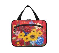 EtherSpher Spring Flowers Sunflower Red hanging hanging travel toiletry bag with hook, designer compact medicine bags for mom travel estuches para maquillaje L, spring Flowers Sunflower red, L