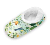EtherSpher Spring Pear Blossom Birds Green Non-Slip House Slippers for Women Coral Fleece Spa Slippers for Home Indoor