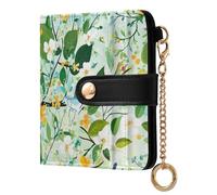 EtherSpher Spring Pear Blossom Birds Green Portable Ladies Bifold Wallet PU Leather Card Wallet for Men Women Travel