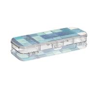 EtherSpher Square Geometric Plaid Stripe Embroidery Robin Blue Designed Clear Pencils Box Double Deck Pens Marker Case For Art Supplies With Snap And Lid