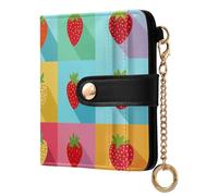 EtherSpher Strawberry Plaid Colorful Waterproof Ladies Premium Foldable Wallet PU Leather Wallet for Woman Girl