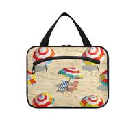 EtherSpher Summer Beach Loungers Cartoon hanging toiletry travel bag with hook, designer compact bag with compartments for women must haves cruises bolsos para hombre L, Summer beach loungers cartoon
