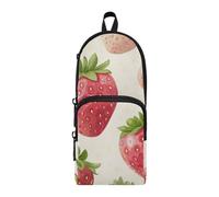 EtherSpher Summer Fresh Strawberries Nylon 3 Compartments Pencil Bag with Handle Large Capacity Pencil Case for College Stationery pouching Bag for Student Elementary 1600ml