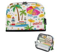 EtherSpher Summer Island Coconut White Pencil Bag Large Capacity Pen Case Cosmetic Multi-Slot Organizer Box for Teen Boys School Must Haves cartera para lapices escolares de nina