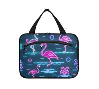 EtherSpher Summer Neon Flamingo Wave Navy Blue hanging bag travel bag with hanging with hook, designer cute shave kit for adults cruises bolso de mano para hombre L, Summer neon Flamingo wave navy