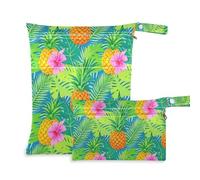 EtherSpher Summer Pineapple Palm Leaf Green reusable suit bag waterproof 2 Pack travel essentials for flying with handles for travel, yoga
