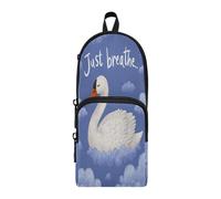 EtherSpher Swan Just Breathe Nylon 3 Compartments Zippered Pencil Bag Big Capacity Pen Pencil Case Stationery pouching Bag for Adolescents High School 1600ml