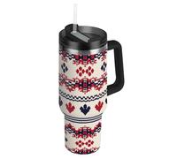 EtherSpher Sweater Knitting Pattern Merry Christmas Vacuum Reusable Kids Water Bottle with Straw Lid Decorative Office Mug for Water, Iced Tea or Coffee vasos para bebidas y agua 40oz