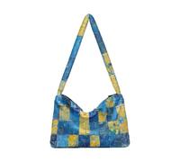 EtherSpher The Whole Picture Consists Of Blue and Yellow Squares fluffier Plush Underarm Bag fuzzy Women's Tote Handbags for travel