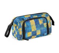 EtherSpher The Whole Picture Consists Of Blue and Yellow Squares School Pencil Case Large Capacity Make Up Bag with Compartment for Man High School Supplies estiche para lapices