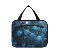 EtherSpher To Die Surrounded by Blue Roses hanging large make up bag with hook, designer chic quilted makeup bag for travel essentials traveling maleta para maquillaje L, To die surrounded by blue