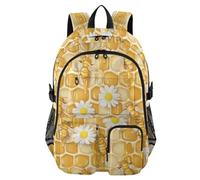 EtherSpher Traveling Backpack for Women Men Honeycomb Background with Bees and Daisies School Bookbags 17.5" Work Backpack for Adults Lightweight Casual Bag mochilas negras 7-18