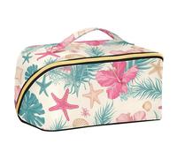 EtherSpher Tropical Leaves Pink Hibiscus Flowers Starfish Hawaiian Style Designed Toiletry Bags with dividers Portable Large Capacity Travel Cosmetic Bag Travel-Size Accessories
