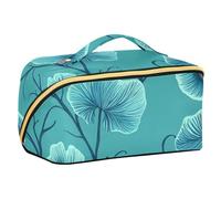 EtherSpher Turquoise Vintage Morning Glory Designed Toiletry Bag with dividers Large Large Capacity Travel Cosmetic Bag Vertical Free-Standing