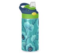 EtherSpher Turquoise Vintage Morning Glory Kids Water Bottle with Straw Lid Leak Proof Gym Water Bottle for Sports, Travel and School botella de agua para ni?as