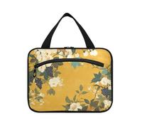 EtherSpher Ukiyo-e Style FLOWER and whites Grape Vines Yellow hanging travel containers for toiletries with hook, designer chic make up bags for women camping porta cosmeticos mujer para cartera L