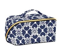 EtherSpher Unique Design Dark Blue Flowers Designed Makeup Bags with dividers Waterproof Case Cosmetic Makeup Bag Vertical Free-Standing