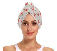 EtherSpher Unique Red Flower Beige head towel wrap with Button Absorbent and Lightweight towels for wet hair cintas para el cabello de mujer 2 Pack