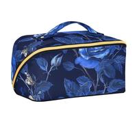 EtherSpher Unique Rose Royal Blue Designed Makeup Bag with dividers Portable Make Up Bags For Women Vertical Free-Standing
