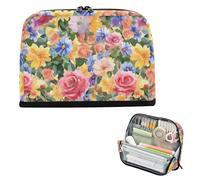 EtherSpher United States Rose Beauty Summer Flowers Colorful Pencil Case Bag Large Capacity Storage Bag Expandable Case Pencil Holder for Teen Girls High School Supplies estuches para lapices