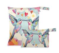 EtherSpher Valentine Hummingbirds Pastel reusable bags for travel 2 Pack travel essentials for babies with handles for baby diapers, yoga