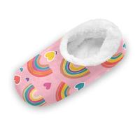 EtherSpher Valentine Pink Rainbows and Hearts Non-Slip Women's Closed Back House Slippers Coral Fleece Spa Hotel Guest