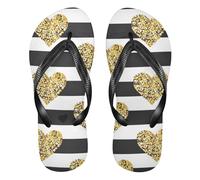 EtherSpher Valentine Romantic Golden Love rubber flip flop for women lightweight womens sandals for Outdoor Swimming, Hiking,