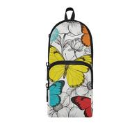 EtherSpher Vibrant Butterflies on Black and White Flowers Nylon 3 Compartments Pencil Bag Pen Case Multi-Purpose and Aesthetic School Pencil Case Stationery pouching Bag for Kids College 1600ml