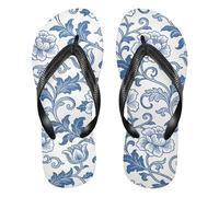 EtherSpher Vintage Blue Rose William Morris White rubber flips flops lightweight ladies flip for Outdoor Swimming, Hiking, Travel