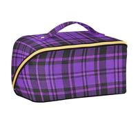 EtherSpher Vintage Buffalo Plaid Checked Purple Designed Makeup Bags with dividers stylish Capacity Travel Cosmetic Bag Vertical Free-Standing
